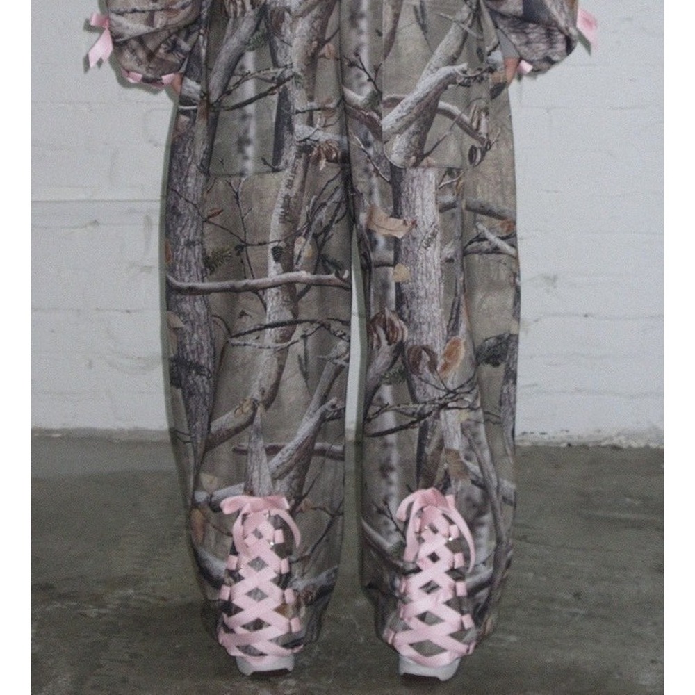 Named Collective Forbidden Sweatpants Camo Pink Ribbon Lace Up Large Camouflage